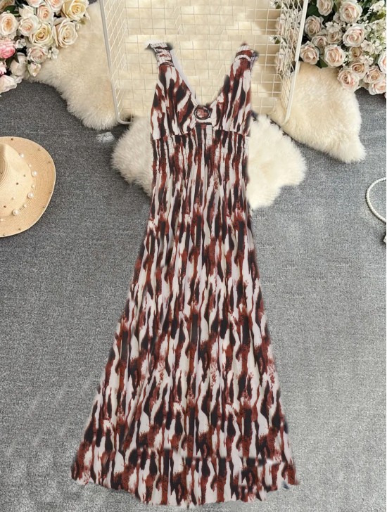 Abstract V -Neck Sleeveless Summer Dress